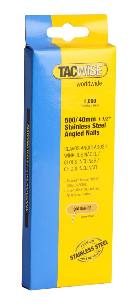 40mm 18g 500 Series Stainless Steel Angled Brad Nails (1000)